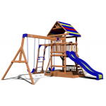 Complex Loc de Joaca Beach Front - Northbrook Wooden Swing din lemn de cedru - Centru din lemn cu tobogan si 2 nivele si Monkey Bars Backyard Discovery 